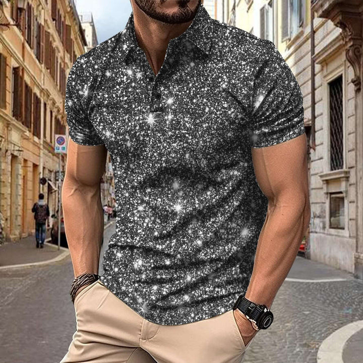 Heren polo shirt in grijs met moderne digitale print