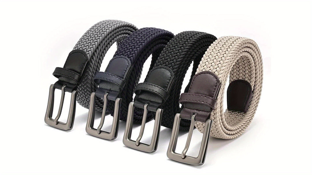 Comfortabele geweven heren riem opgerold gepresenteerd als accessoire