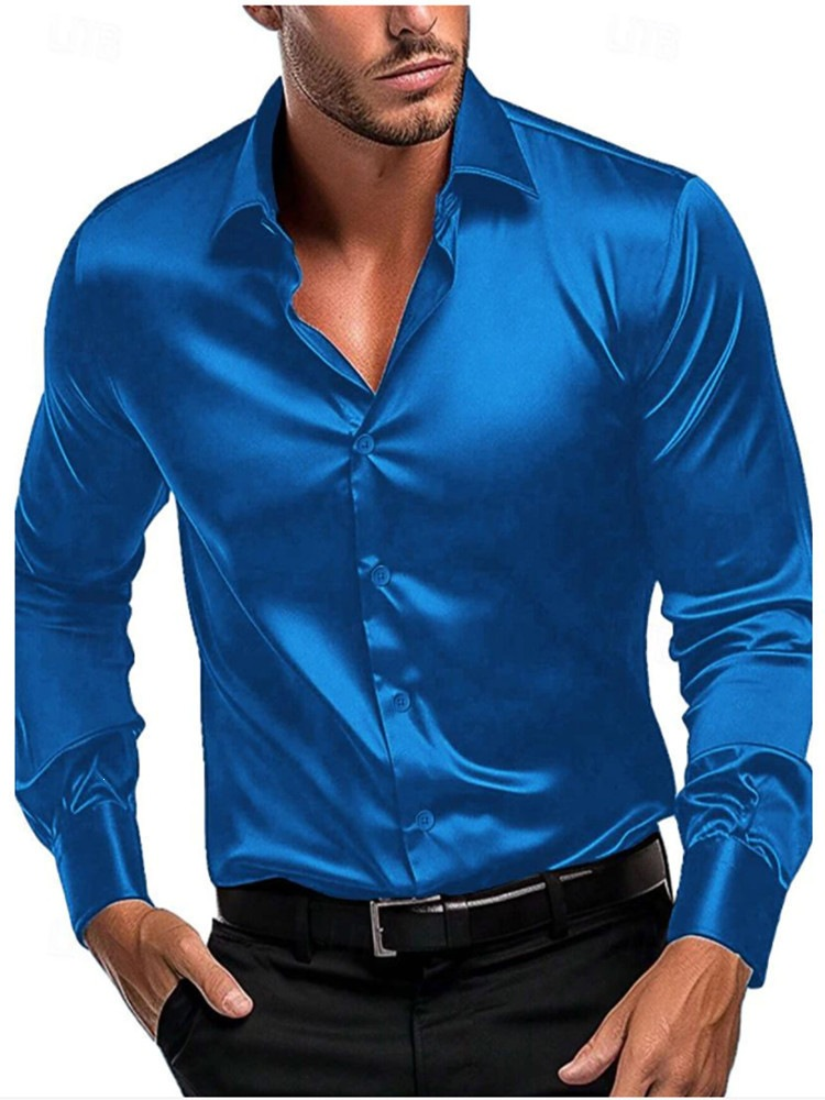 Elegant blauw heren overhemd met klassieke kraag voor formele en casual stijl