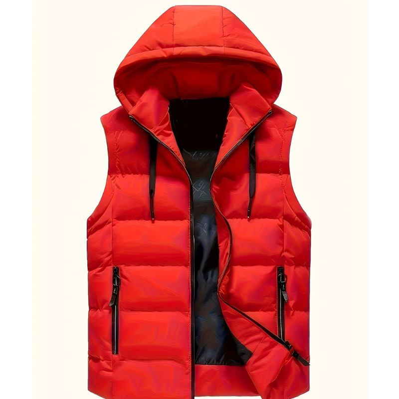 Rode heren bodywarmer met warme voering en trekkoord