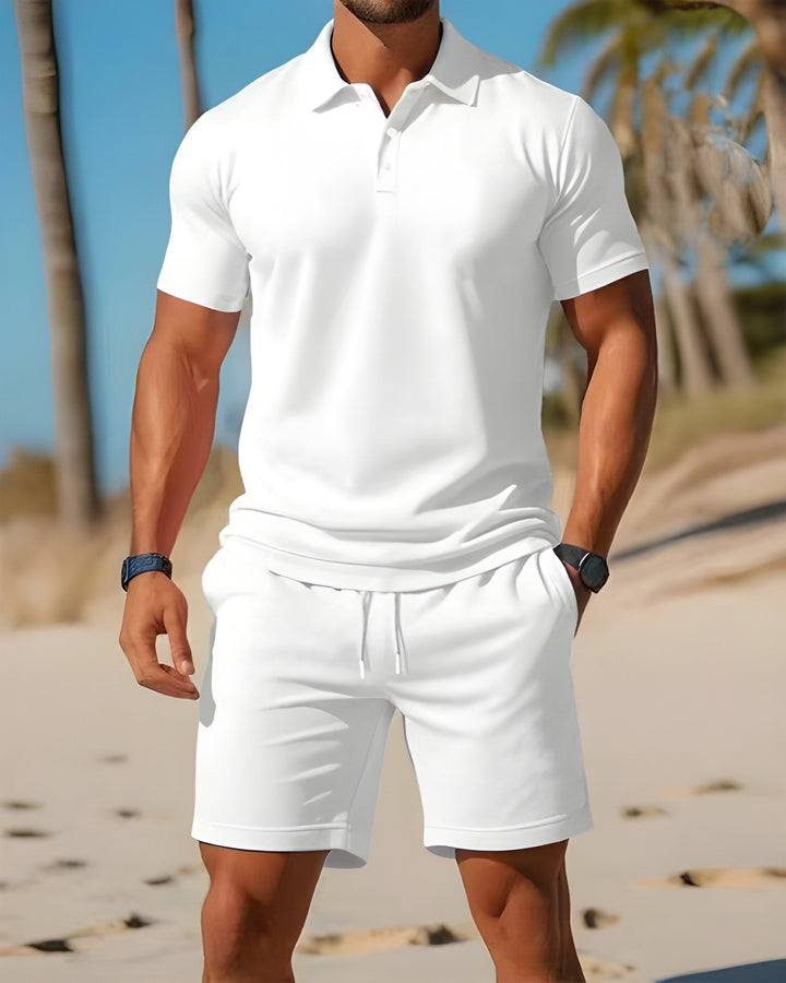 Ademende heren sportset voor de zomer, perfect voor vakantie, strand of golf, zeer comfortabel.