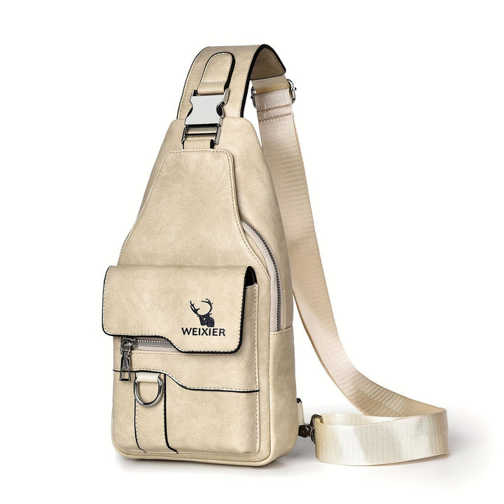Beige heren borsttas getoond op een witte achtergrond