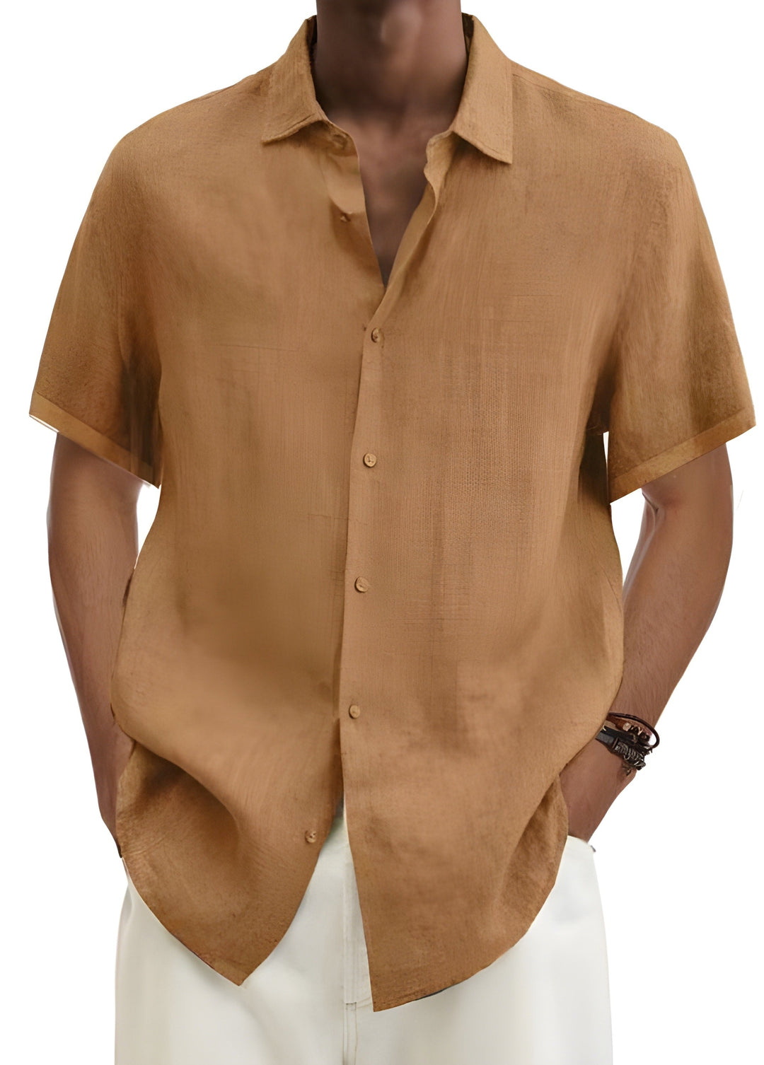 Khakikleurig heren overhemd met korte mouwen voor een casual zomerlook