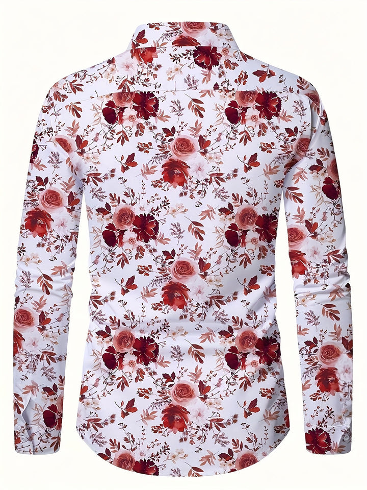 Volledige weergave van het stijlvolle en trendy herenoverhemd met bloemenprint
