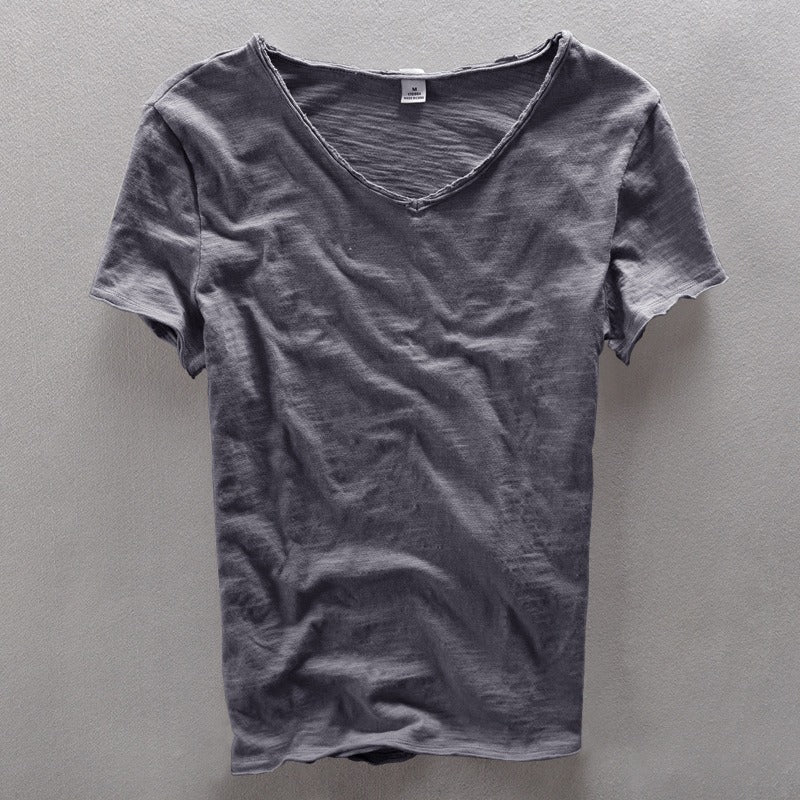 Donkergrijs stijlvol t-shirt voor heren met V-hals