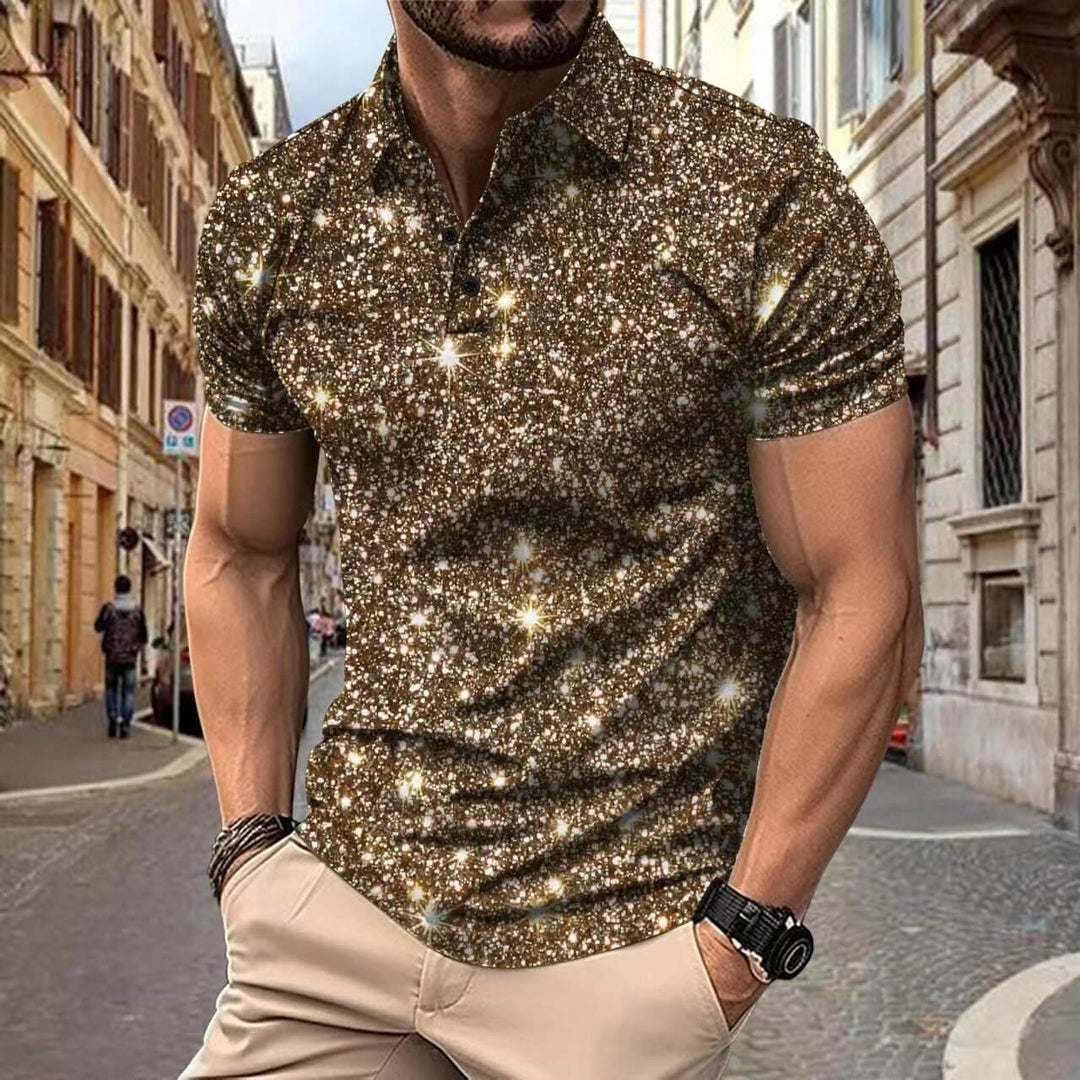 Stijlvol heren polo shirt in khaki met sterrenpatroon