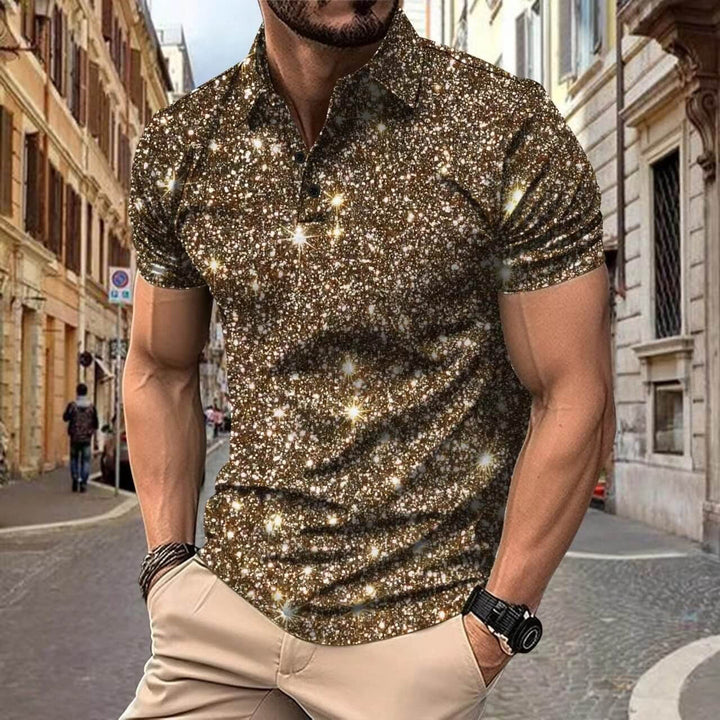 Stijlvol heren polo shirt in khaki met sterrenpatroon