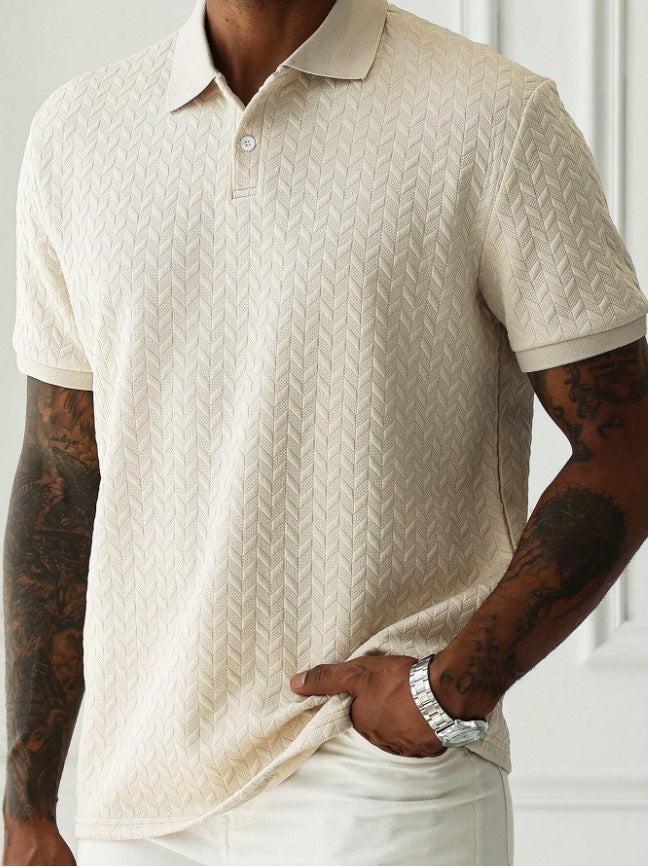 Elegant abrikooskleurig heren poloshirt met uniek patroon