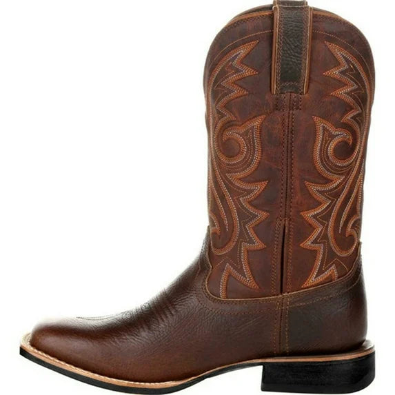 Bruine heren cowboy enkelboots, robuuste westernstijl laarzen, perfect voor herfst en lente.