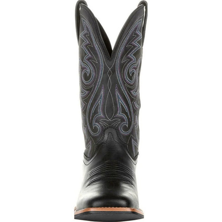 Zwarte heren cowboy laarzen, robuuste en stijlvolle enkelboots met westernstijl, comfortabel voor de man.