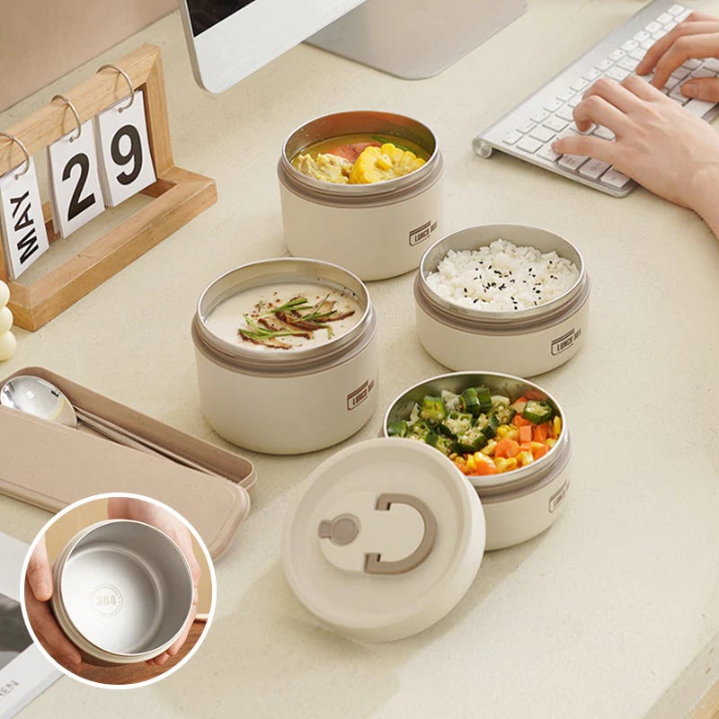 Lekdichte RVS warmhoudbox FreshSeal; ideaal voor werklunch en duurzaam gebruik.