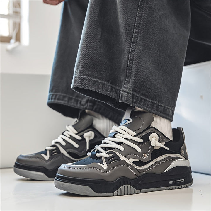 "Geometrische Ryker sneakers in geel, grijs of zwart voor heren, met ademend PU-materiaal en duurzame rubberzool."