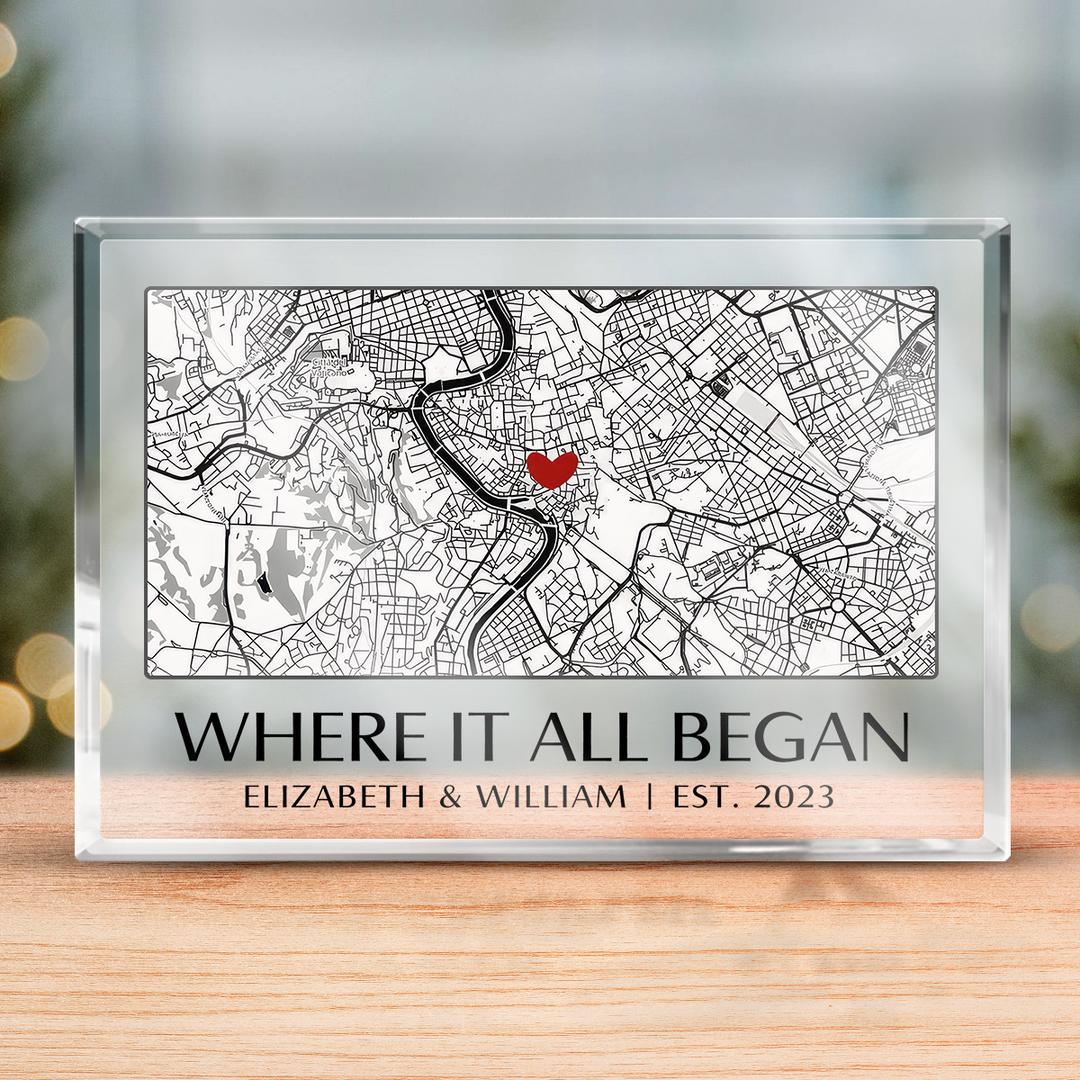 Gepersonaliseerde acryl herinneringsplaat met foto, ideaal romantisch jubileumcadeau of unieke woondecoratie.