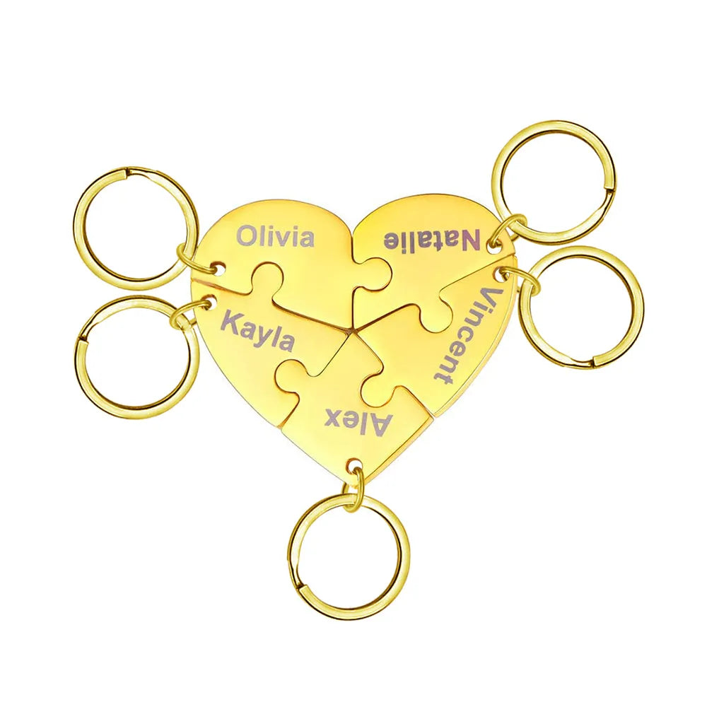 Graveerbare hart puzzel sleutelhanger voor koppels, een blijvend symbool van jullie band en liefde.