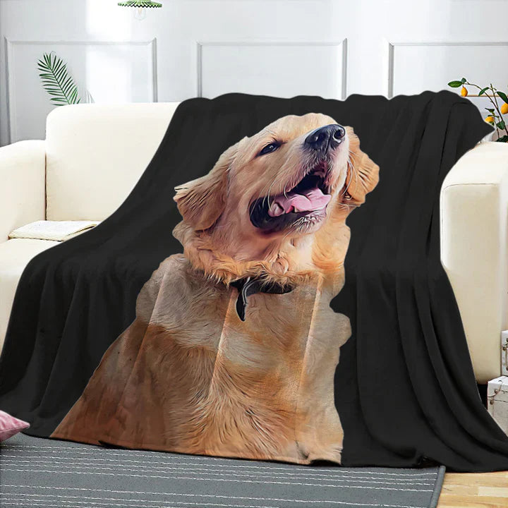 Knusse gepersonaliseerde huisdierdeken met foto van je huisdier, biedt ultiem comfort en warmte voor dier en baasje.