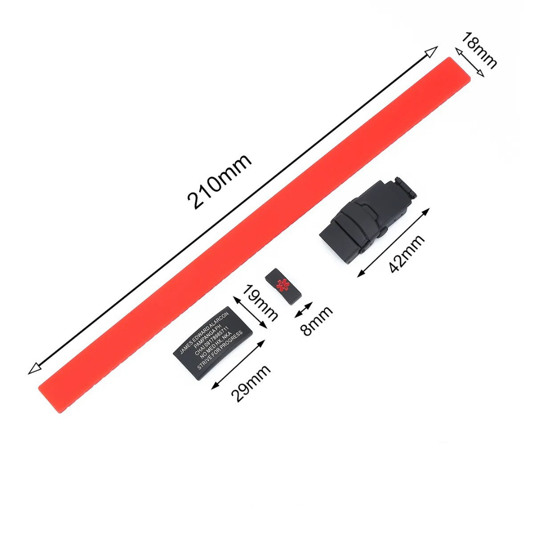 Siliconen nood-ID armband, discreet en comfortabel. Ideaal voor dagelijks gebruik en sport. Medische info.