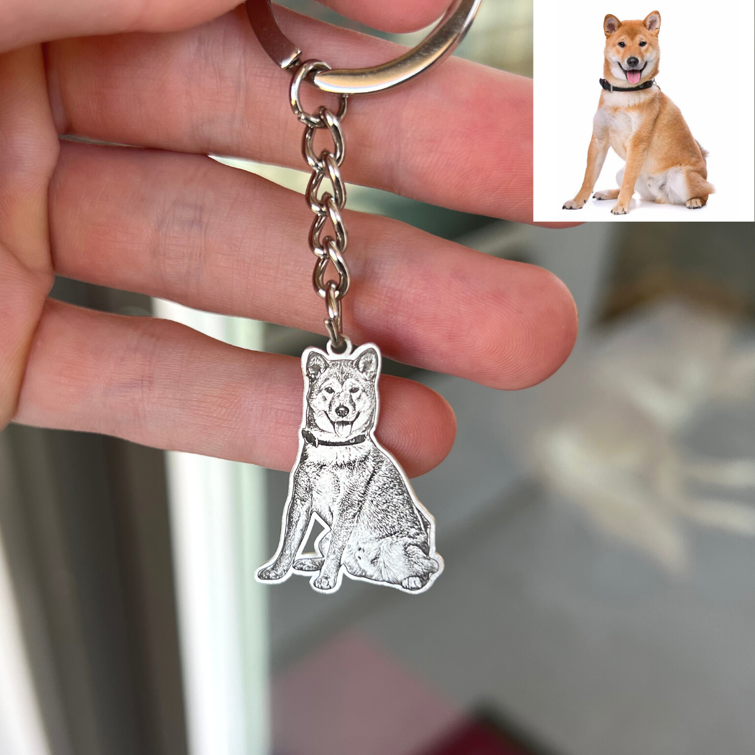 Gepersonaliseerde sleutelhanger met foto van huisdier (hond/kat). Een uniek aandenken voor dierenliefhebbers.
