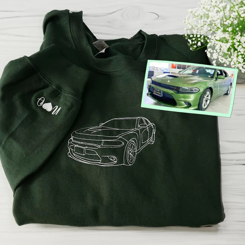 Stijlvolle unisex auto hoodie, perfect gepersonaliseerd met geborduurde eigen auto. Cadeau voor autoliefhebber.