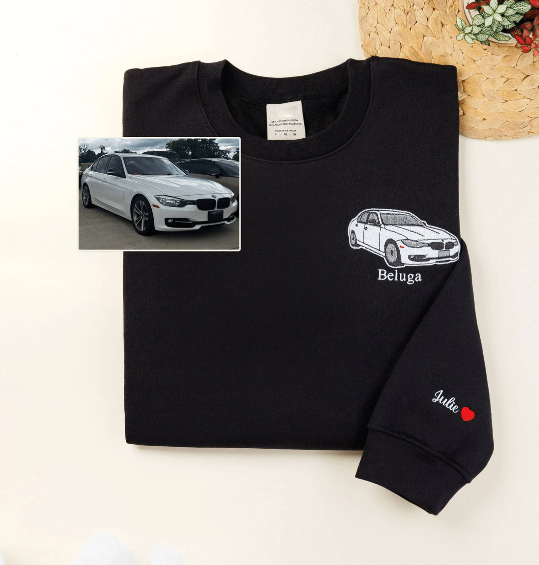 Originele geborduurde auto hoodie, unisex. Een uniek en persoonlijk sweatshirt voor autoliefhebbers.