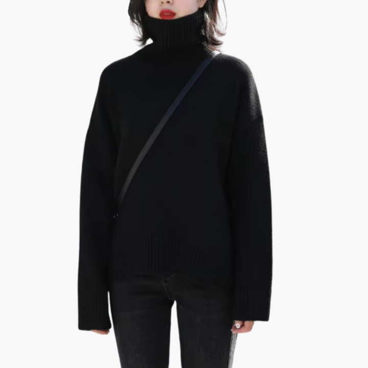 Khaki geribbelde dames turtleneck trui met lange mouwen, comfortabel en stijlvol. Essentiële herfstmode pullover.