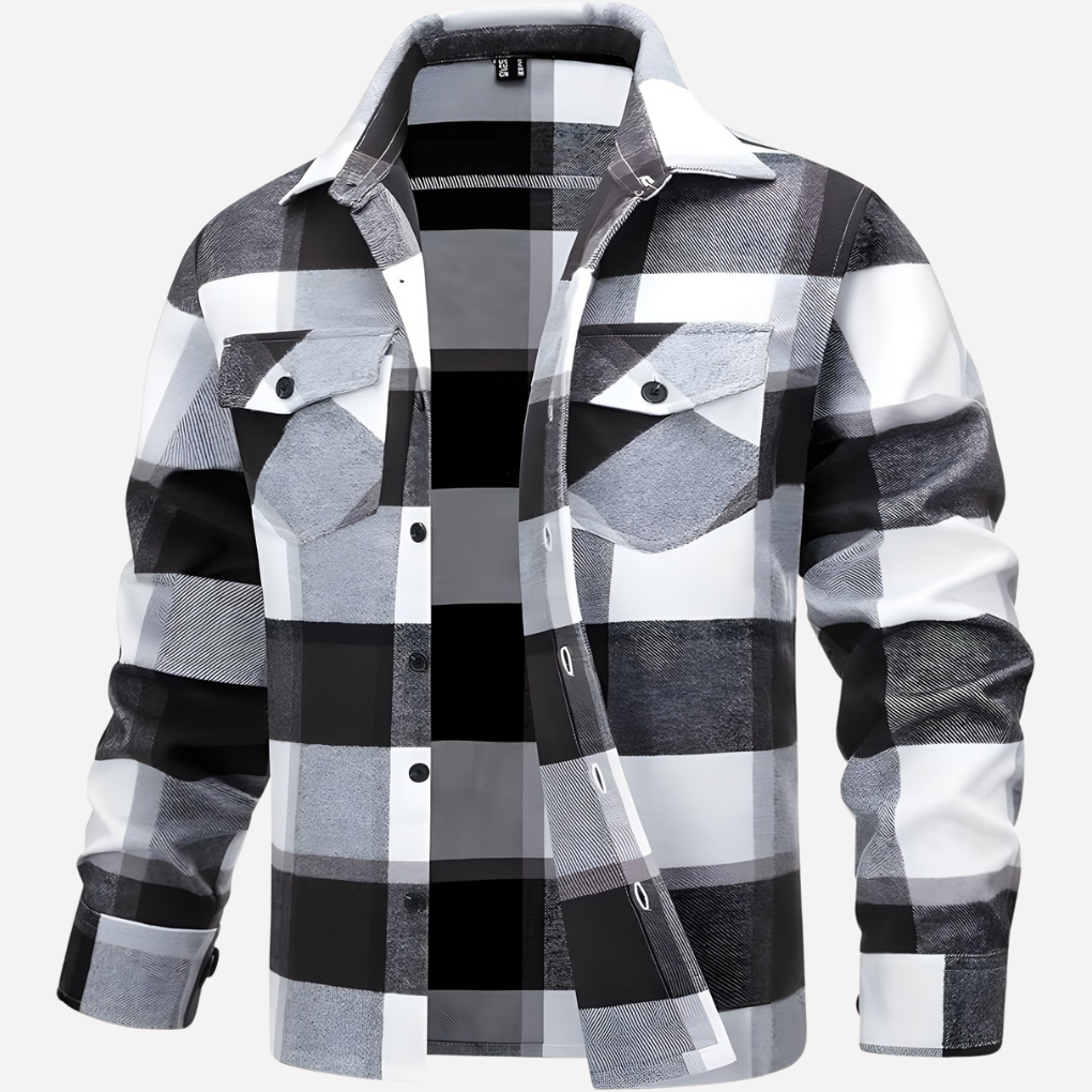 Detail van het geruite patroon op een casual heren overhemd met lange mouwen, perfect voor herenkleding.