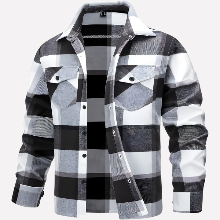 Detail van het geruite patroon op een casual heren overhemd met lange mouwen, perfect voor herenkleding.