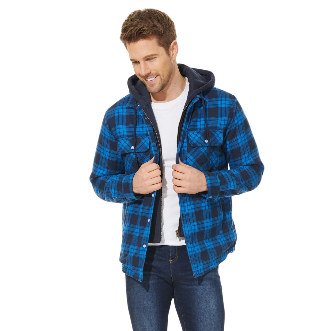 Geruite herenjas met capuchon. Stijlvolle en warme winterjas voor een comfortabele casual look.