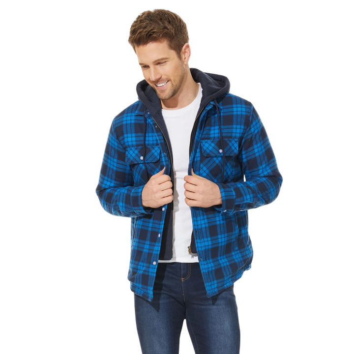 Geruite herenjas met capuchon. Stijlvolle en warme winterjas voor een comfortabele casual look.