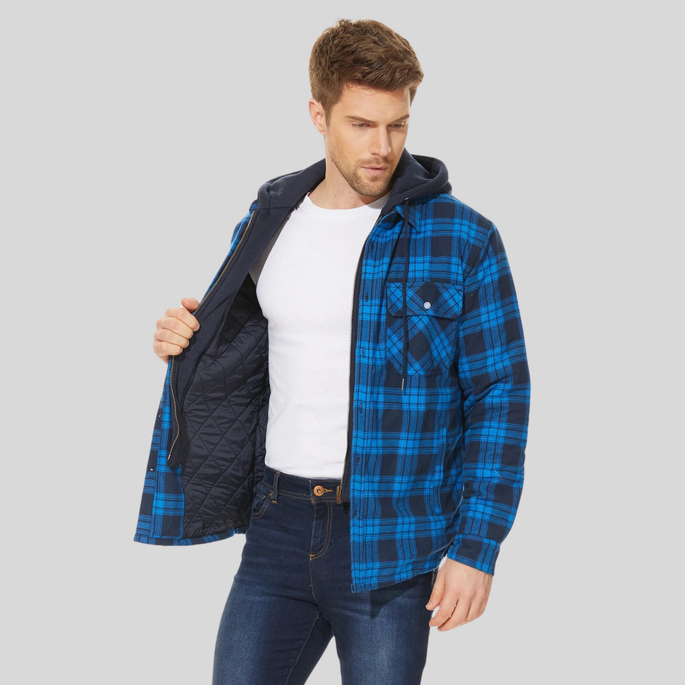 Casual geruite winterjas voor heren met capuchon. Ideale bovenkleding voor outdoor activiteiten en koud weer.
