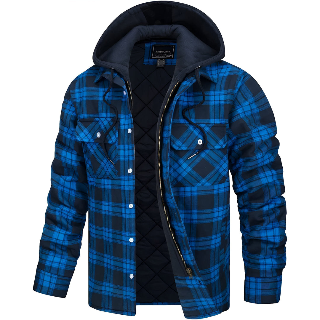 Comfortabele en warme geruite herenjas met capuchon. Perfecte winterjas voor een stijlvolle en behaaglijke look.