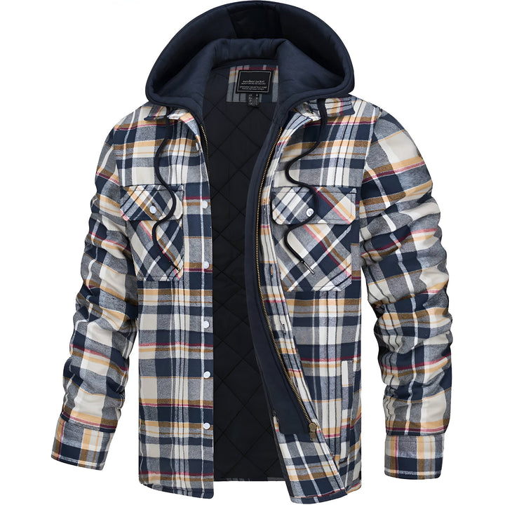 Stijlvolle geruite jas voor heren met capuchon. Trendy casual bovenkleding voor winterse dagen en outdoor comfort.