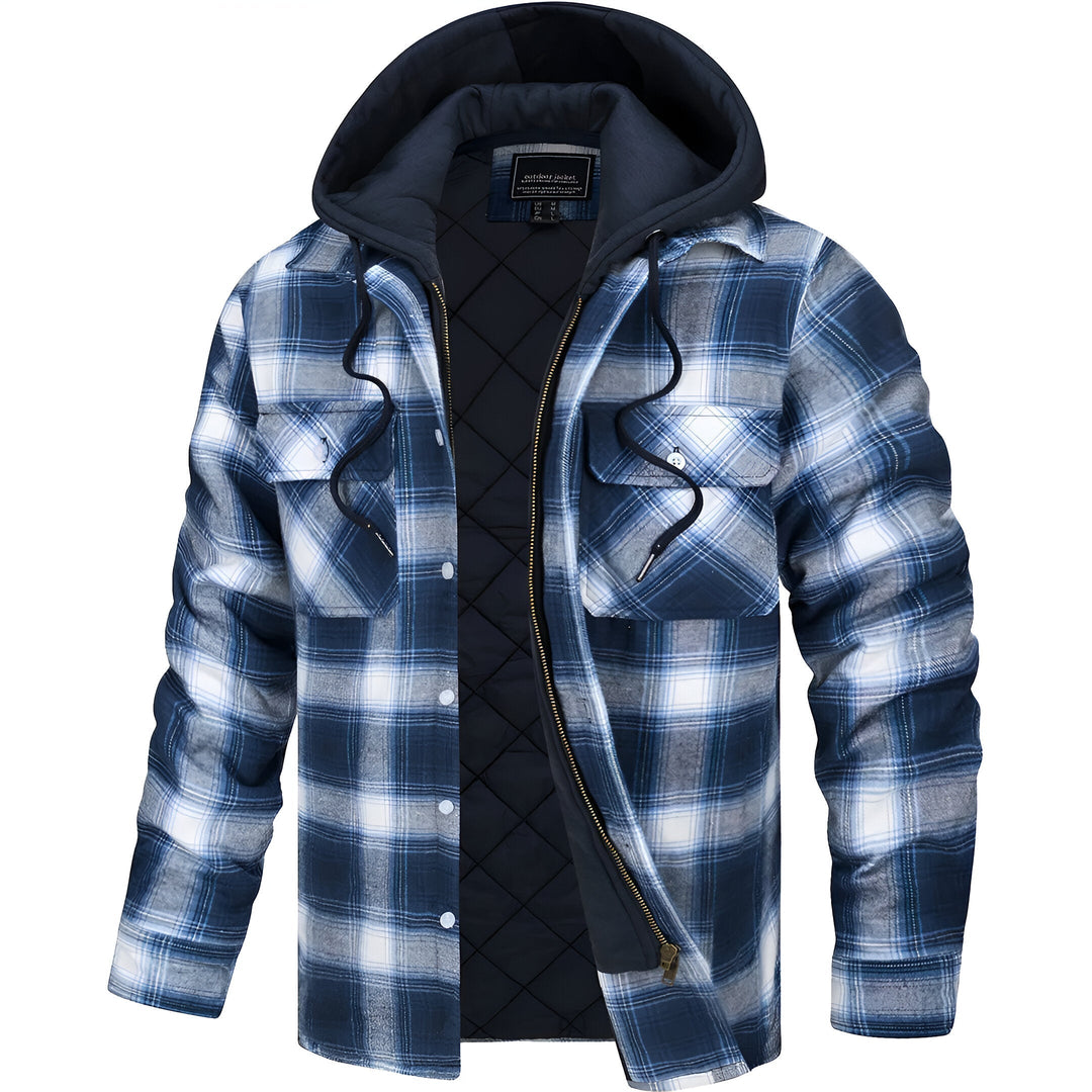 Veelzijdige geruite jas voor heren met capuchon. Warme winterjas, geschikt voor zowel casual als outdoor gebruik.