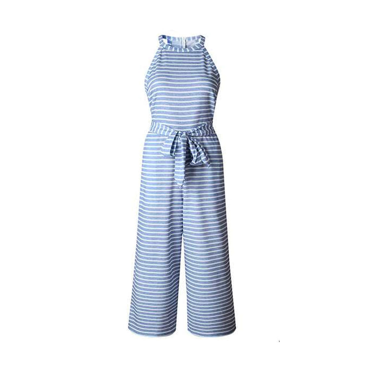 Gestreept dames jumpsuit Nayla met halterhals en verstelbare taille, ideaal voor een luchtige zomerlook.
