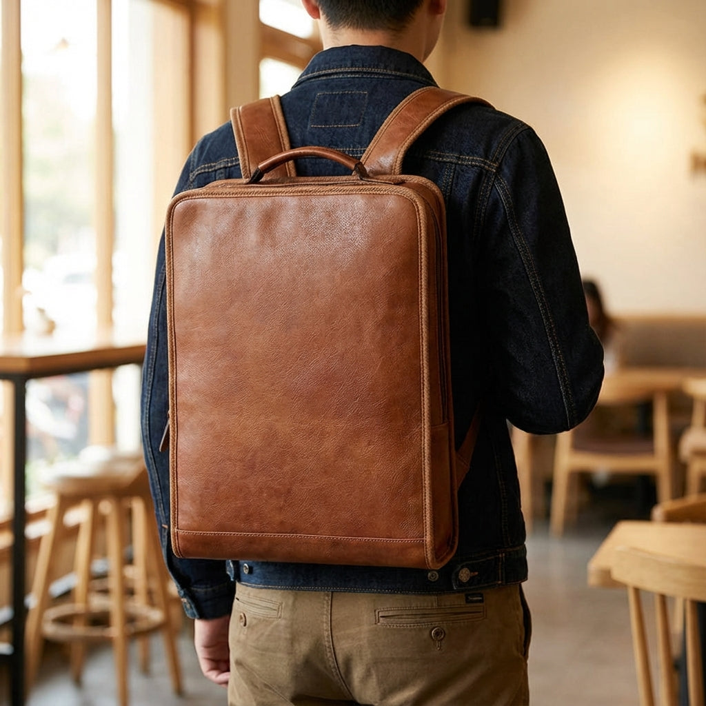 Gestructureerde MetroTote laptop rugzak voor dames en heren, perfect voor werk, school, of reizen. Geschikt voor 16 inch laptop.