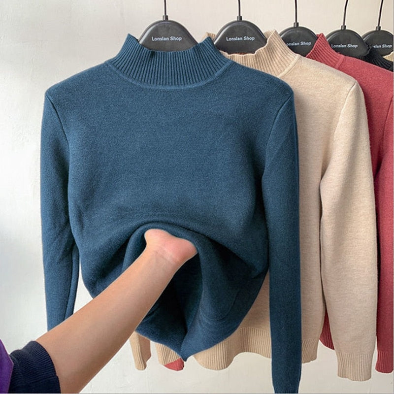 Modieuze en warme gevoerde dames trui met middenkraag, ultiem comfort voor de winter.