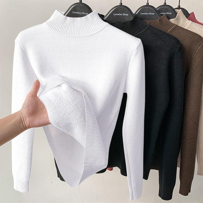 Comfortabele casual dames trui, gevoerd en warm, een elegante keuze voor dagelijks gebruik in de winter.