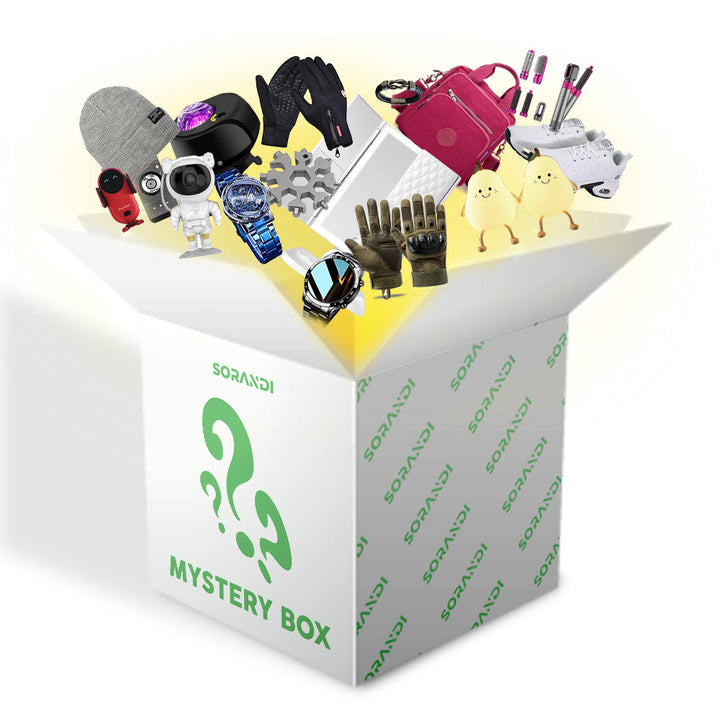 Gevulde verrassingsbox met trendy, hoogwaardige producten; ideaal cadeau, altijd meer waarde en unieke items.