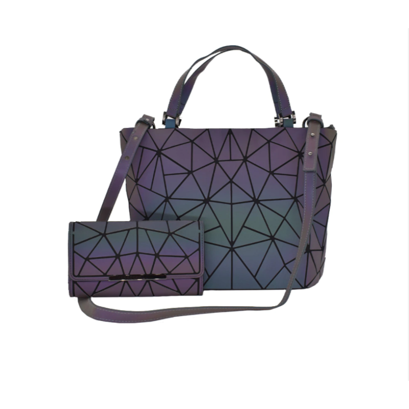 Lichtgevende dames rugzak en schoudertas met geometrisch design; de unieke Gina glow in the dark tas.