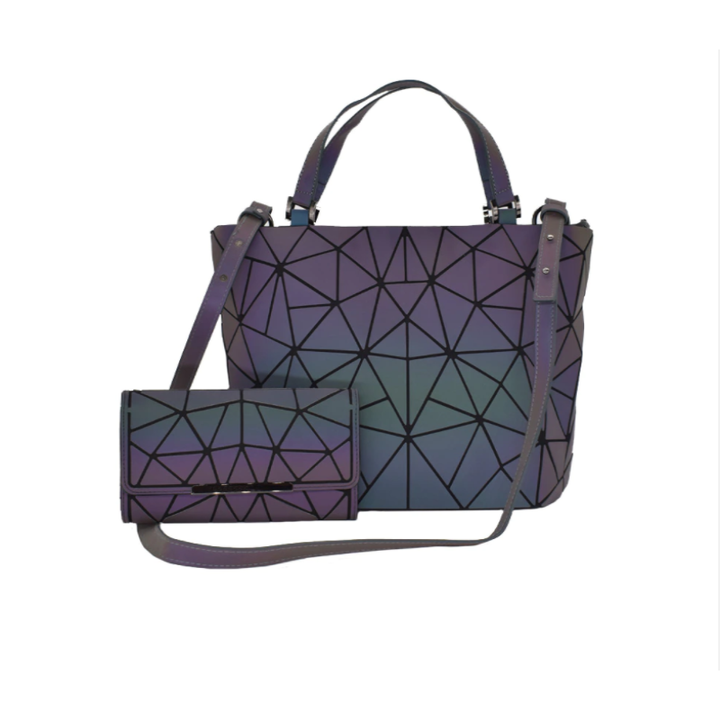 Lichtgevende dames rugzak en schoudertas met geometrisch design; de unieke Gina glow in the dark tas.