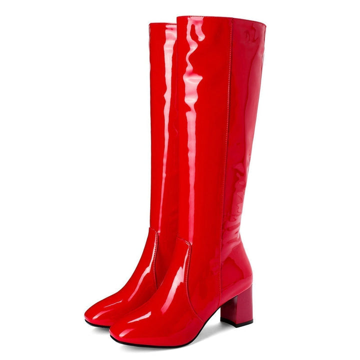 Glanzende leren dameslaarzen 'Sophie' met blokhak. Trendy en elegant voor elke gelegenheid.