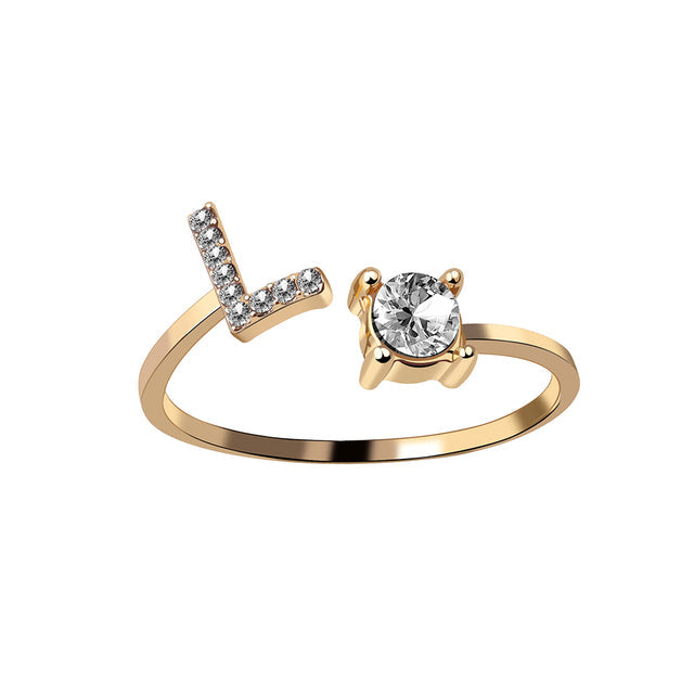Gepersonaliseerde gouden initialenring R, verstelbaar RVS, elegant cadeau.