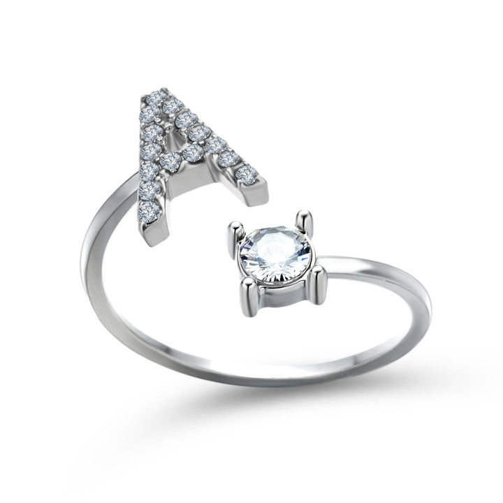 Zilveren verstelbare ring, gepersonaliseerd met letter, trendy dames sieraad.