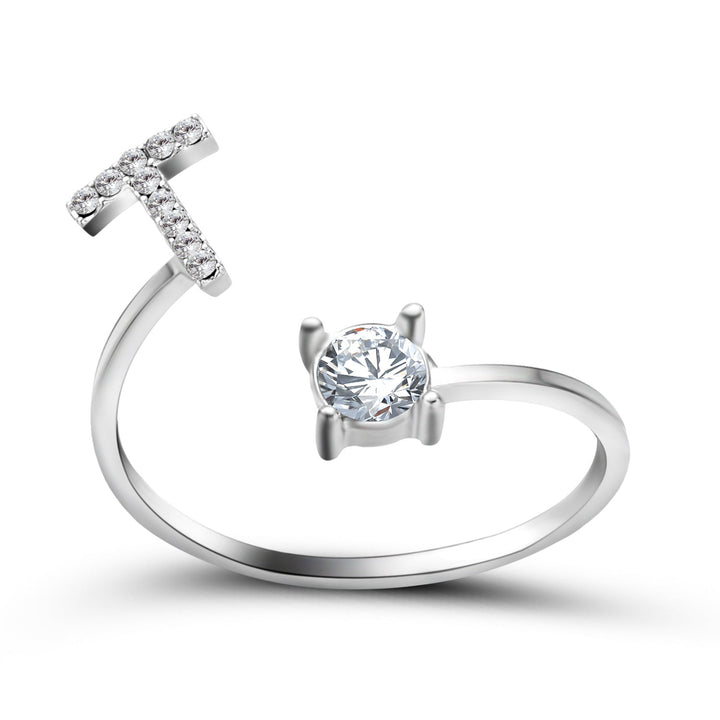 Gepersonaliseerde gouden RVS initialenring, verstelbaar, modern en chic.