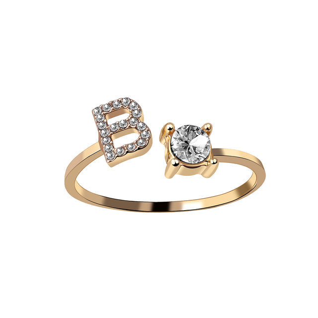 Gepersonaliseerde gouden RVS ring H, elegant dames sieraad, verstelbaar.