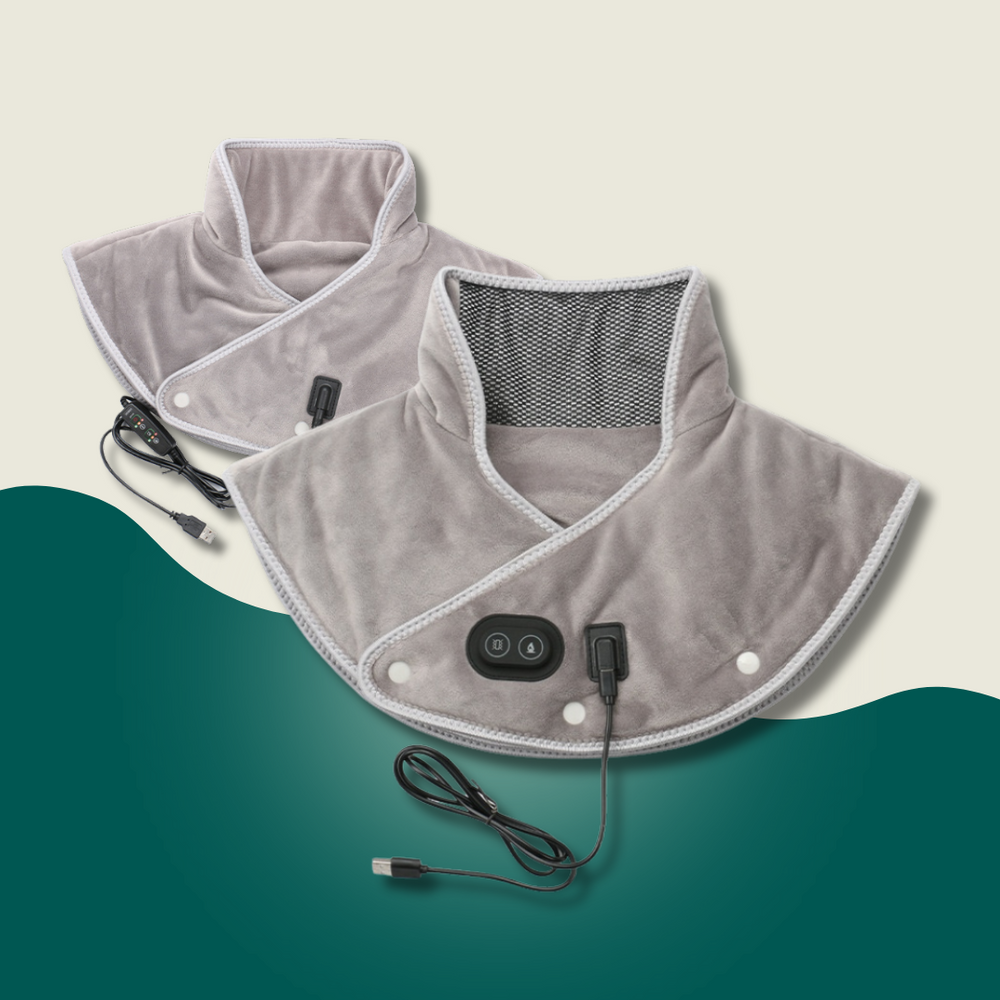USB-aangedreven massageband met warmtetherapie voor nek en schouders, ideaal tegen spierpijn.