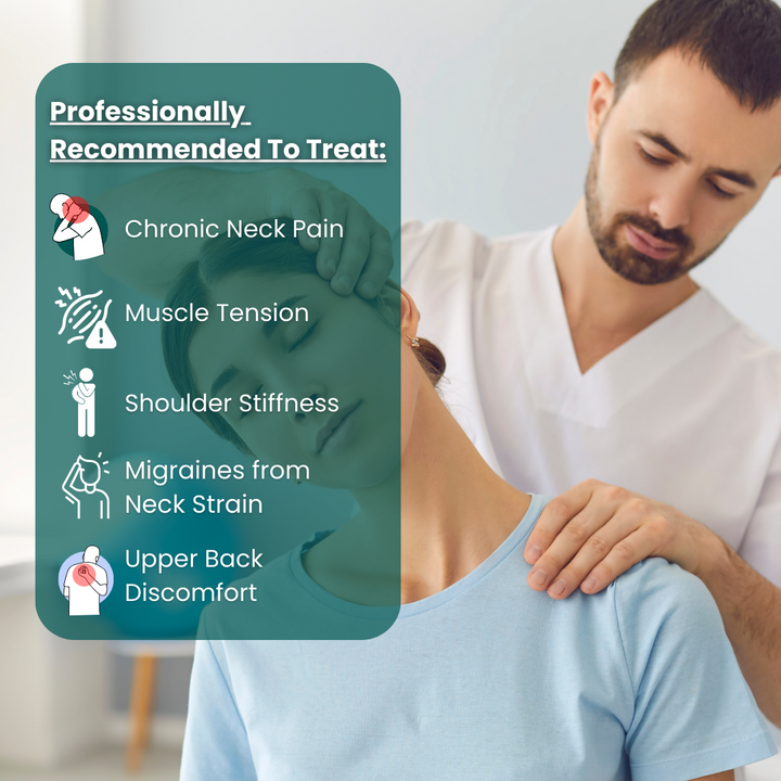 Comfortabele nek- en schoudermassageband met warmtefunctie, perfect voor spierherstel en ontspanning.