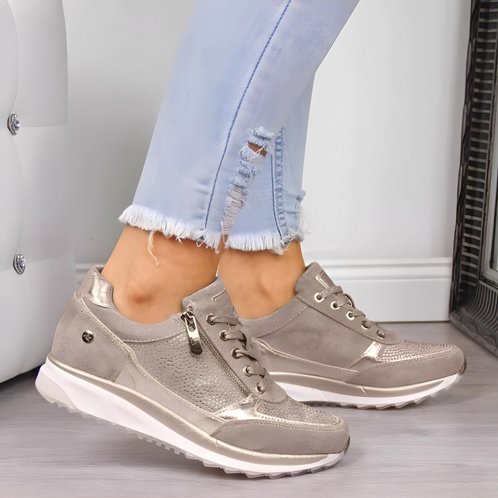 Groene orthopedische wandelschoenen voor dames, ontworpen voor optimaal voetcomfort en ondersteuning.