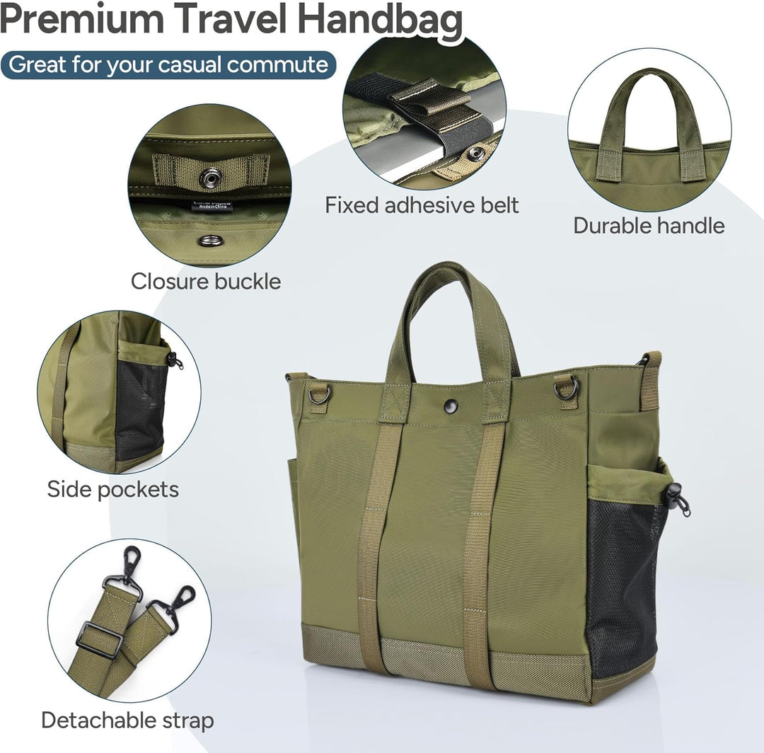 Compacte MetroCarry laptop tas, groen, met slimme indeling en verstelbare band voor dagelijks gebruik.