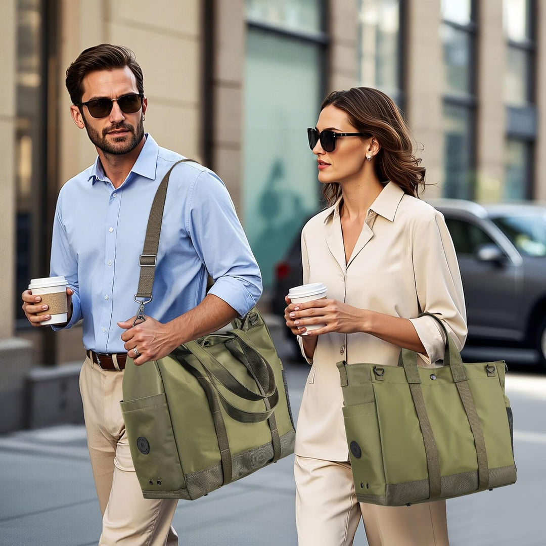Praktische MetroCarry pendeltas, groen, met laptopvak en extra ruimte voor accessoires, verstelbare band.