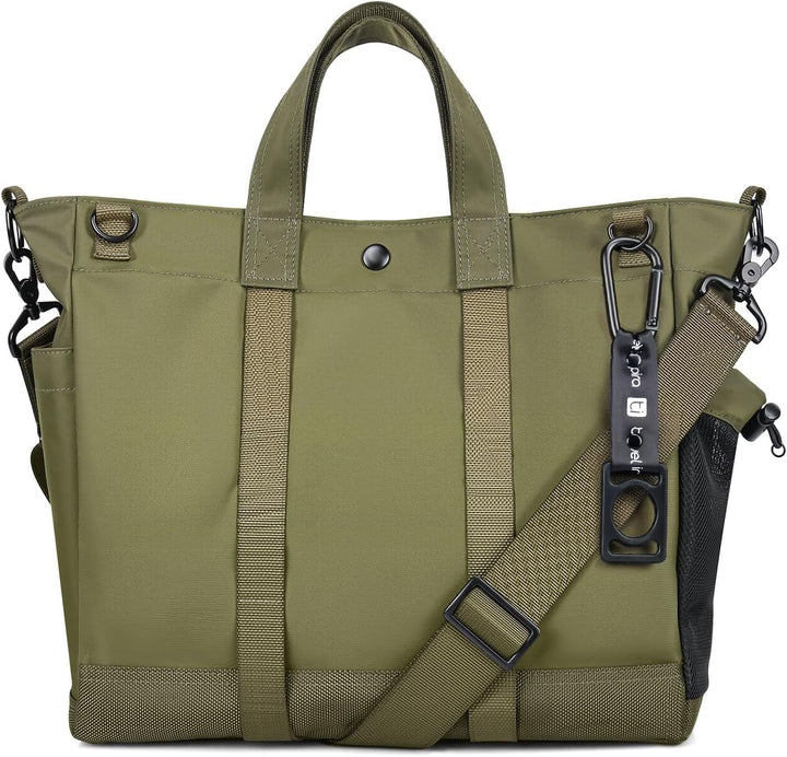 Groene MetroCarry werk tas, ook als totebag te dragen, met verstelbare schouderband en laptopbescherming.